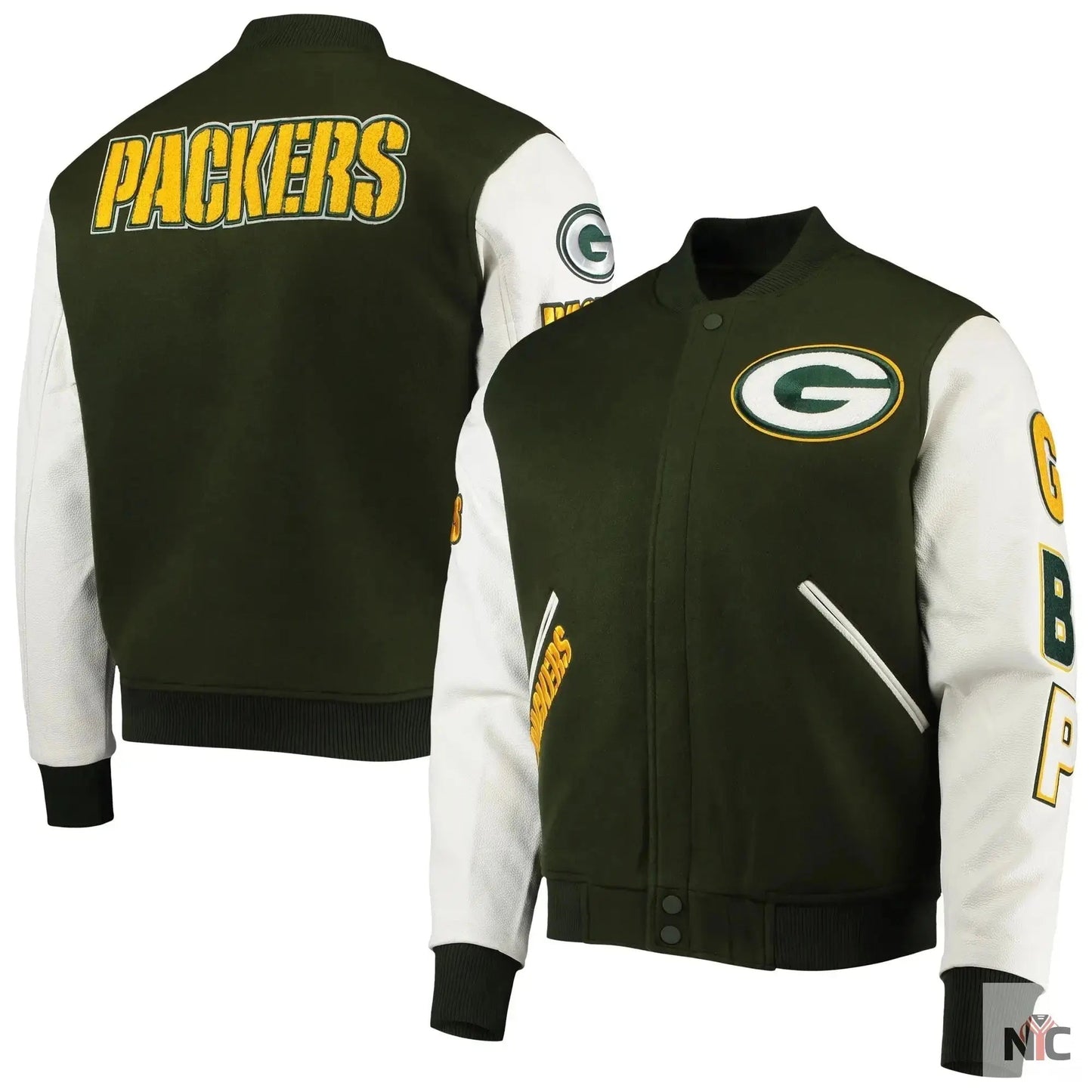 Green Bay Packers Full-zip Green and White Varsity Jacket