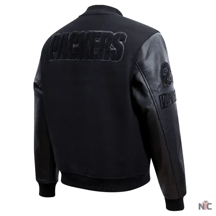 Green Bay Packers Triple Black Logo Varsity Jacket