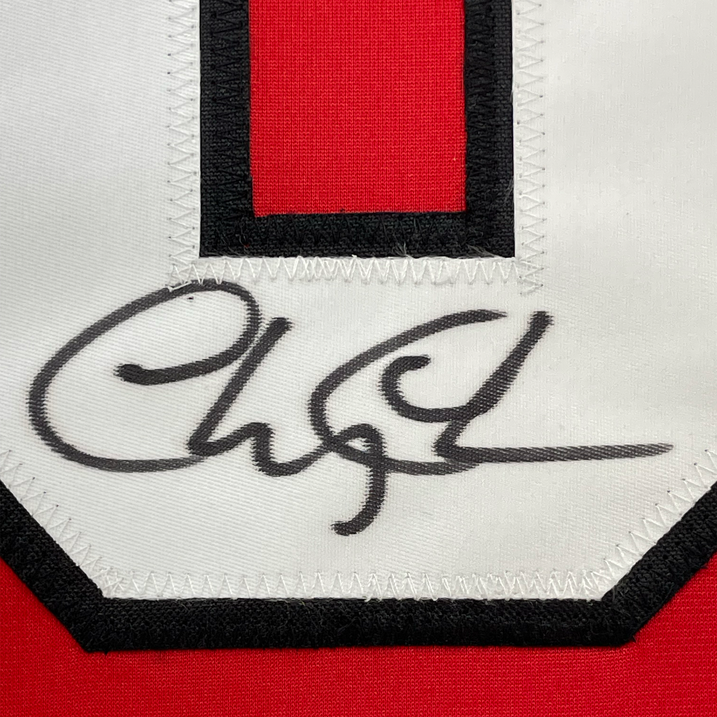 Framed Autographed/Signed Chevy Chase Clark Griswold 35x39 Christmas Vacation Movie Chicago Red Hockey Jersey Beckett BAS COA