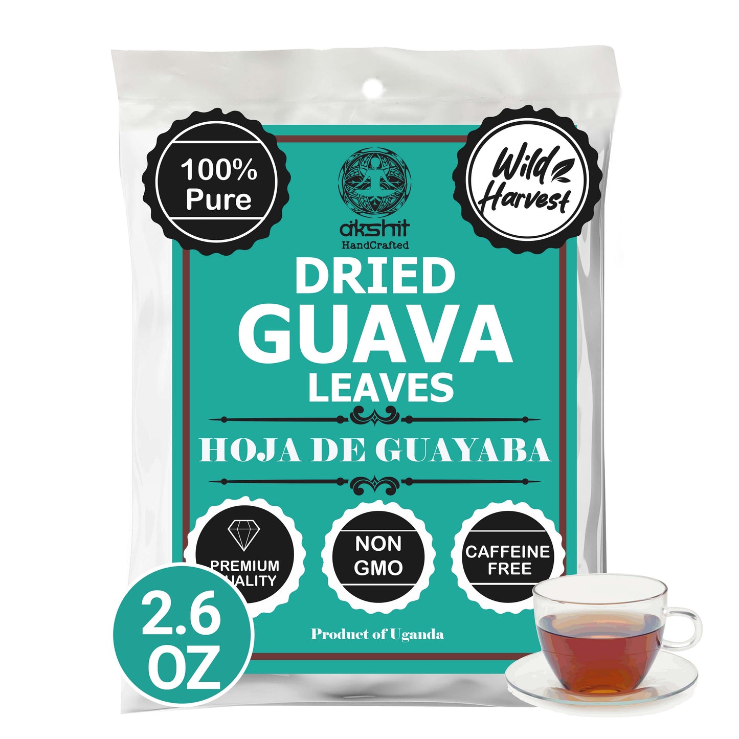 Akshit Dried Guava Leaves ( Hojas De Guayaba ) - 2.6 oz | Pure Guava Leaf for Tea | Feuilles de goyave | Caffeine free, Non GMO, Gluten-free, bio Akshit