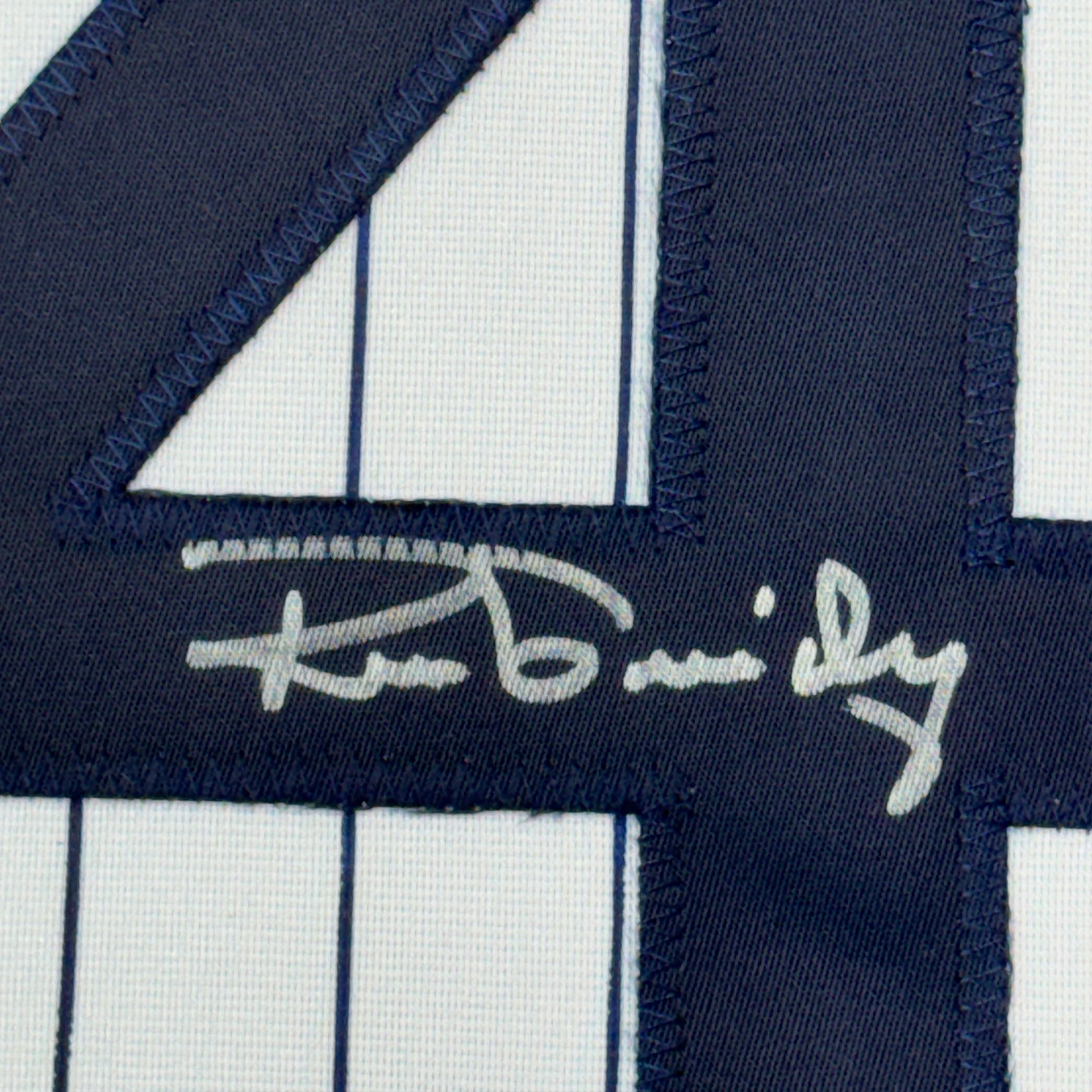 Framed Autographed/Signed Ron Guidry 35x39 New York Pinstripe Baseball Jersey Beckett BAS COA