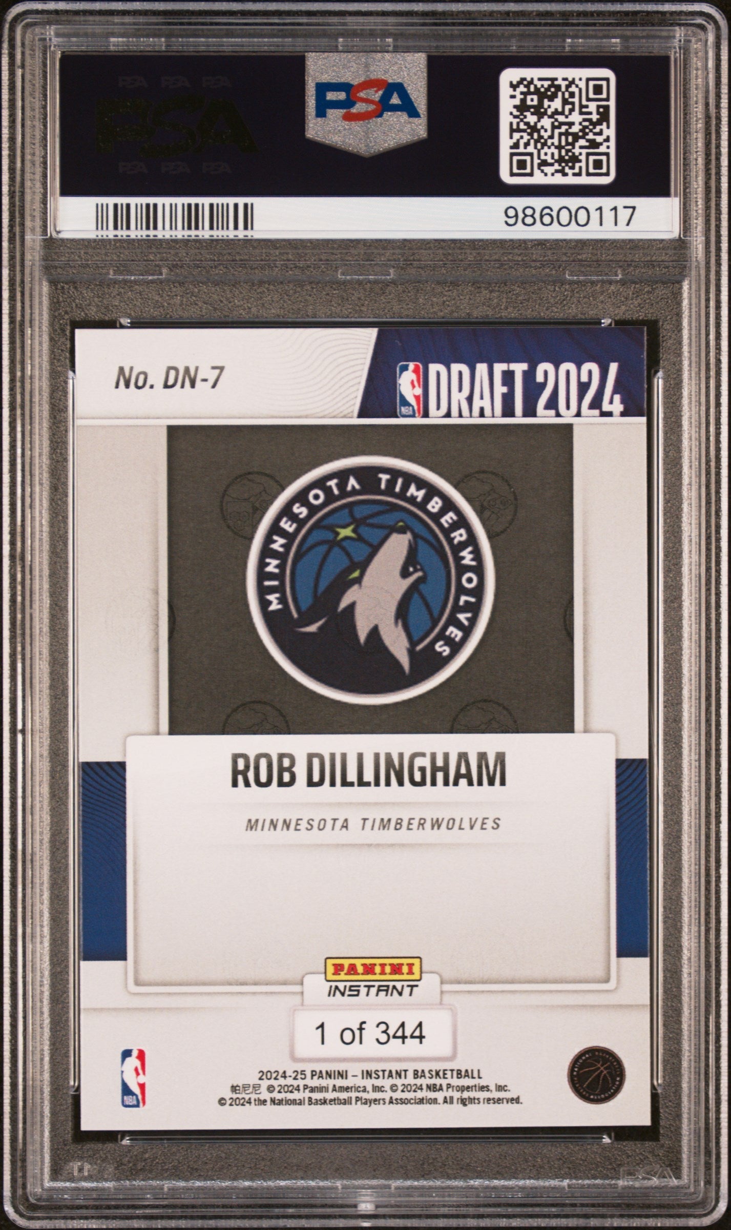 Graded 2024 Panini Instant NBA Rob Dillingham #DN7 Draft Night Rookie RC Basketball Card PSA 9 Mint