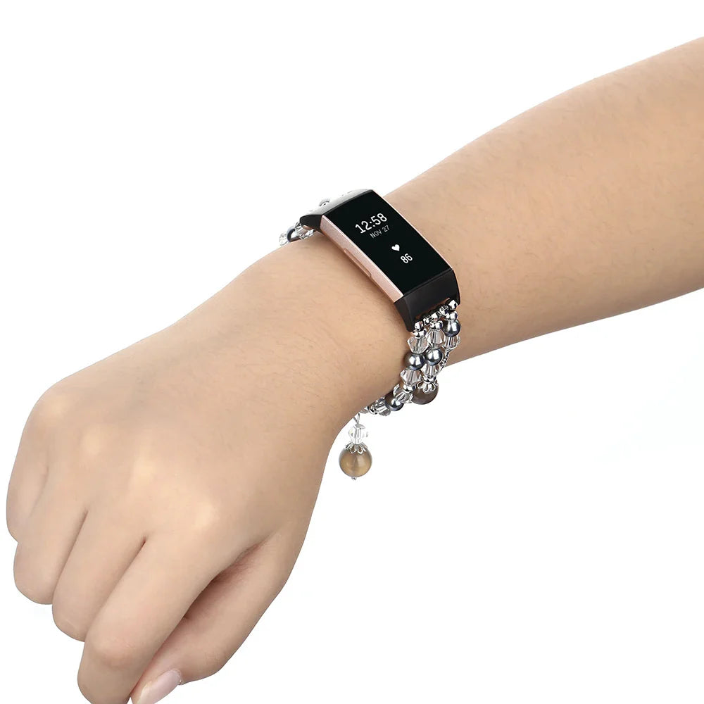 Fitbit Charge 6, 5, 4, 3, Fashion Beaded Strap