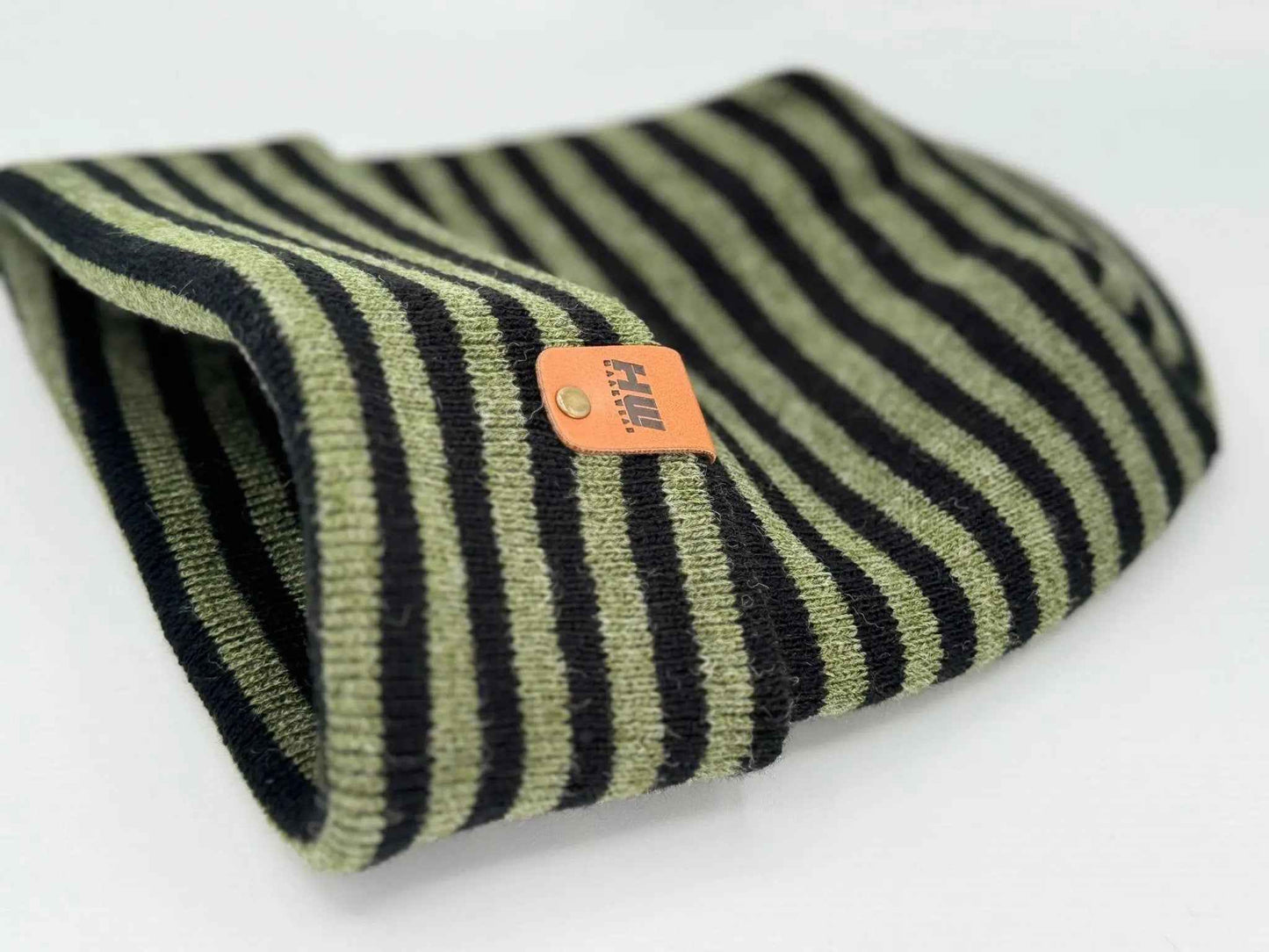 HAAKWEAR H Stitch RORO Cuffed Beanie (Patented Design) Black / Green, Made in USA