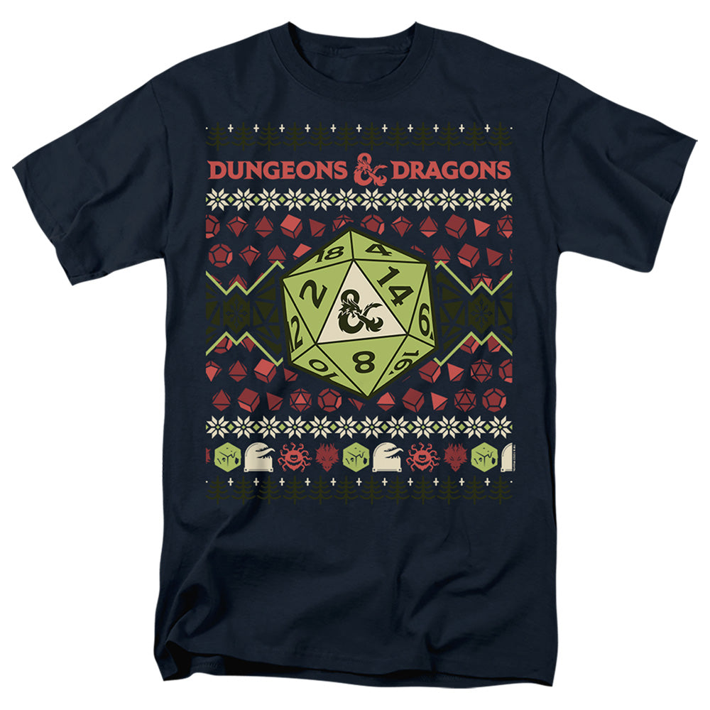 Dungeons And Dragons 20-Sided Dice Ugly Christmas Mens T Shirt Navy Officially Licensed