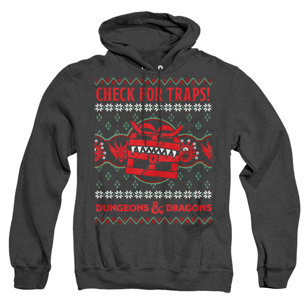 Dungeons And Dragons Check For Traps Ugly Christmas Heather Mens Hoodie Black Officially Licensed