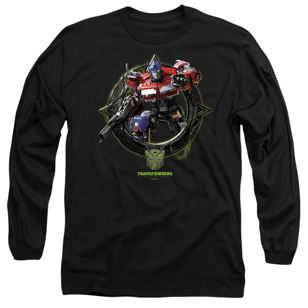 Transformers Optimus Prime Circle Frame Mens Long Sleeve Shirt Black Officially Licensed