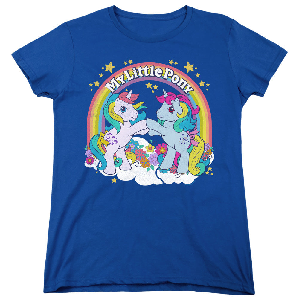 My Little Pony Retro Unicorn Fist Bump Womens T Shirt Royal Blue Officially Licensed