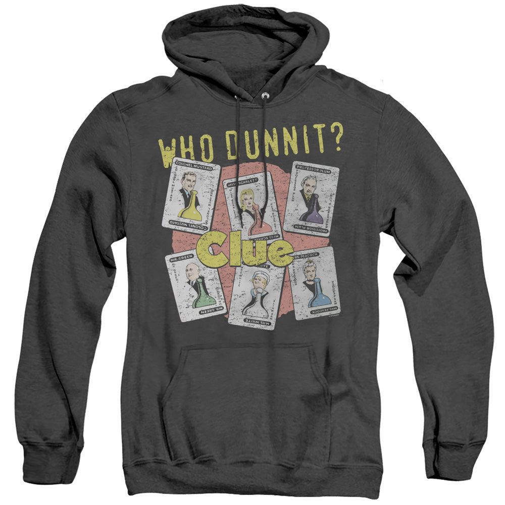 Clue Who Dunnit Mens Heather Hoodie Black Officially Licensed