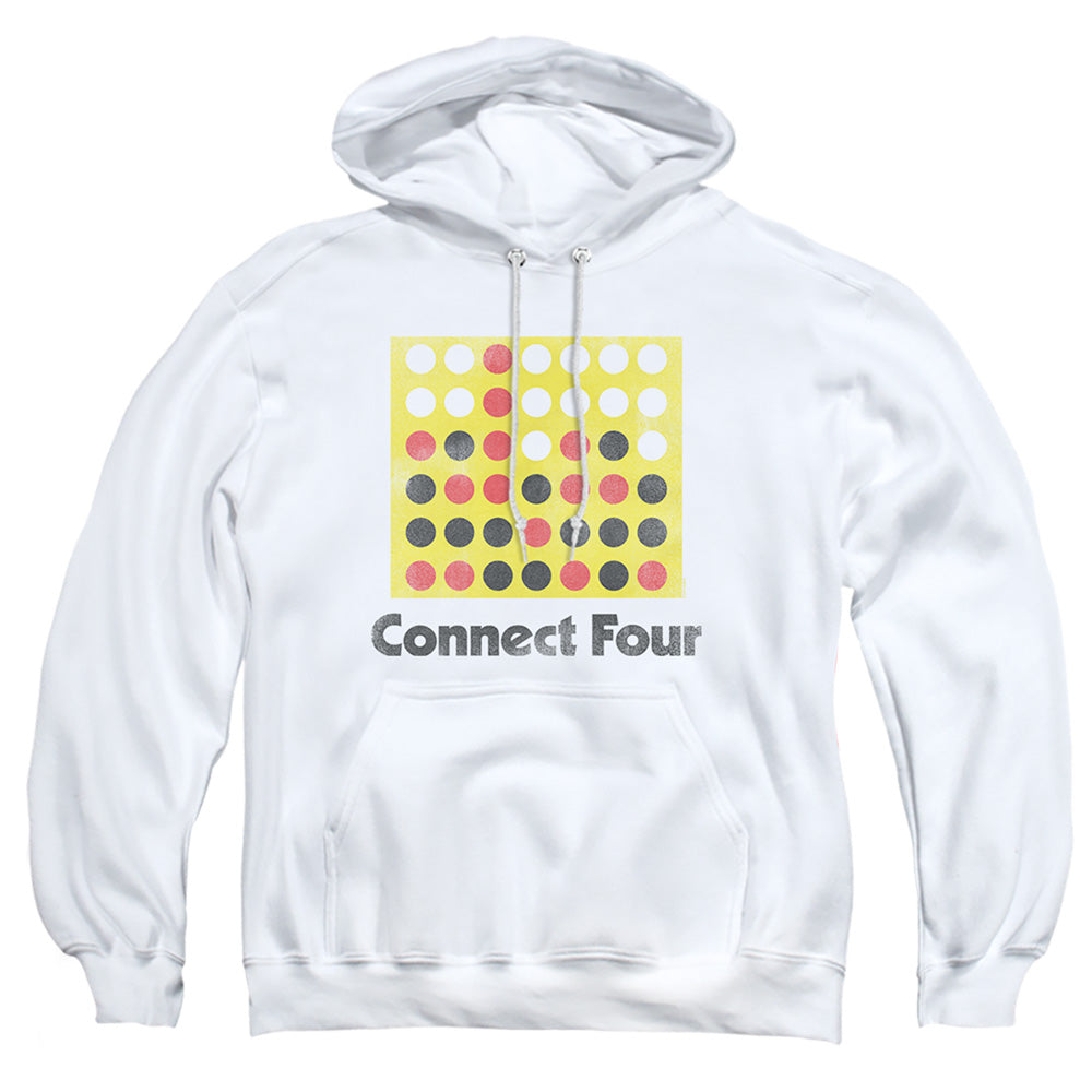 Connect Four Classic Logo Distressed Mens Hoodie White Officially Licensed