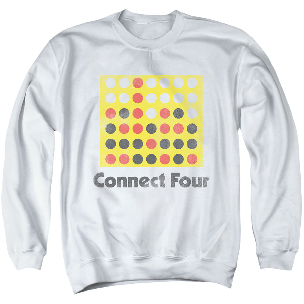 Connect Four Classic Logo Distressed Mens Crewneck Sweatshirt White Officially Licensed