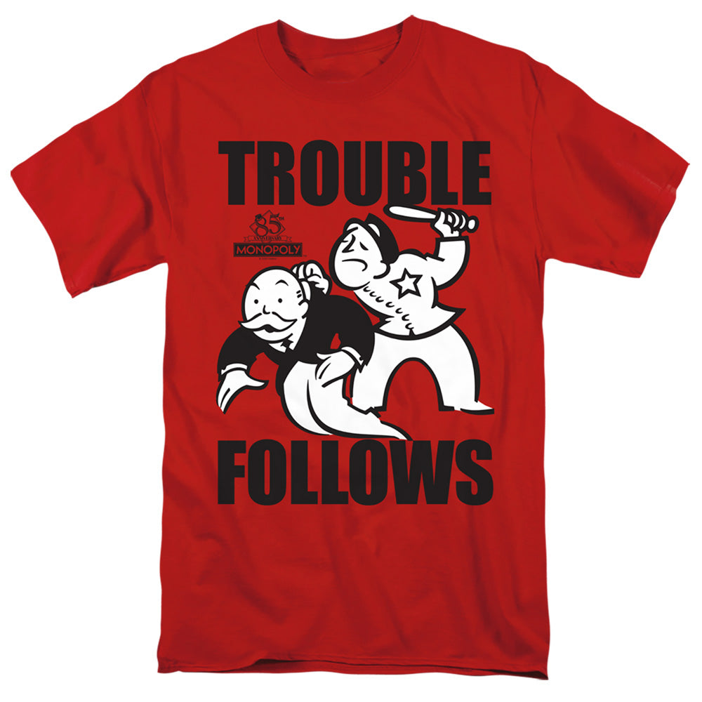 Monopoly Trouble Follows Mens T Shirt Red Officially Licensed