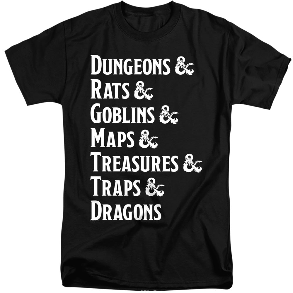 Dungeons And Dragons Dungeon List Mens Tall T Shirt Black Officially Licensed