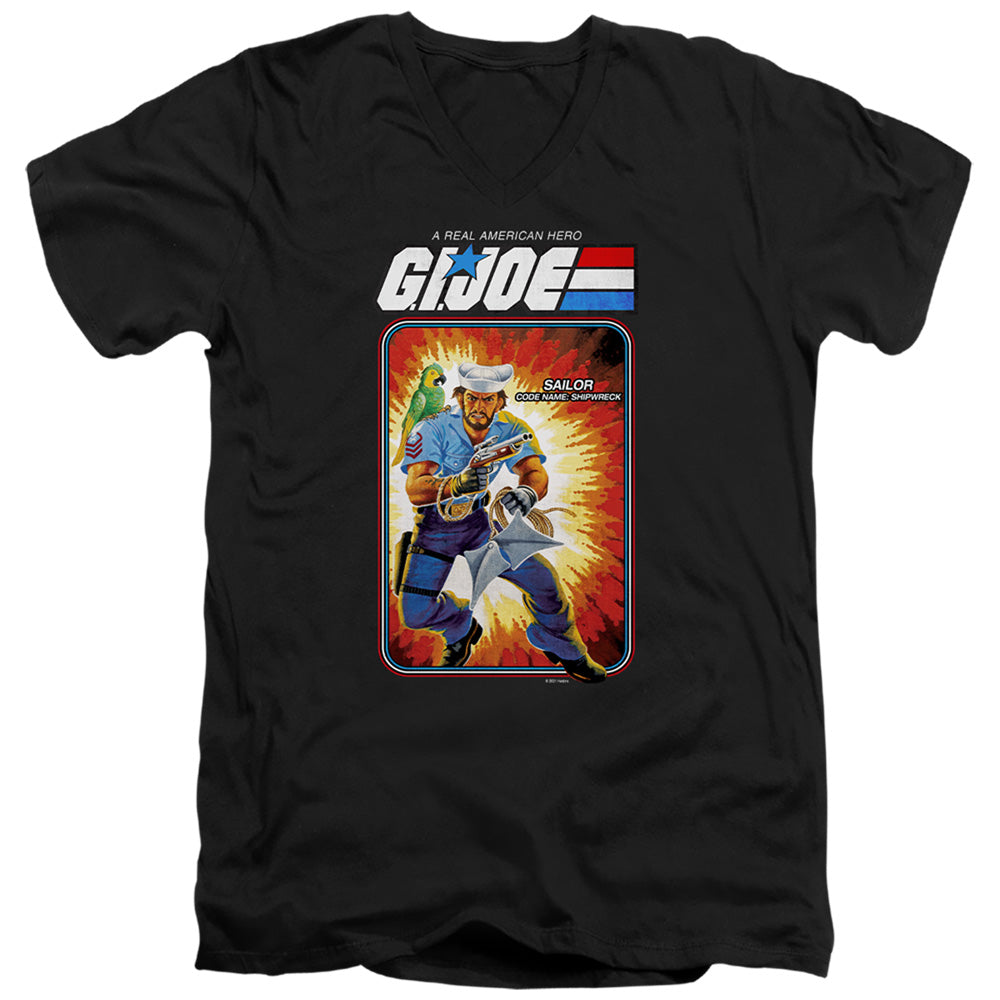 G.I. Joe Shipwreck Card Mens Slim Fit V-Neck T Shirt Black Officially Licensed
