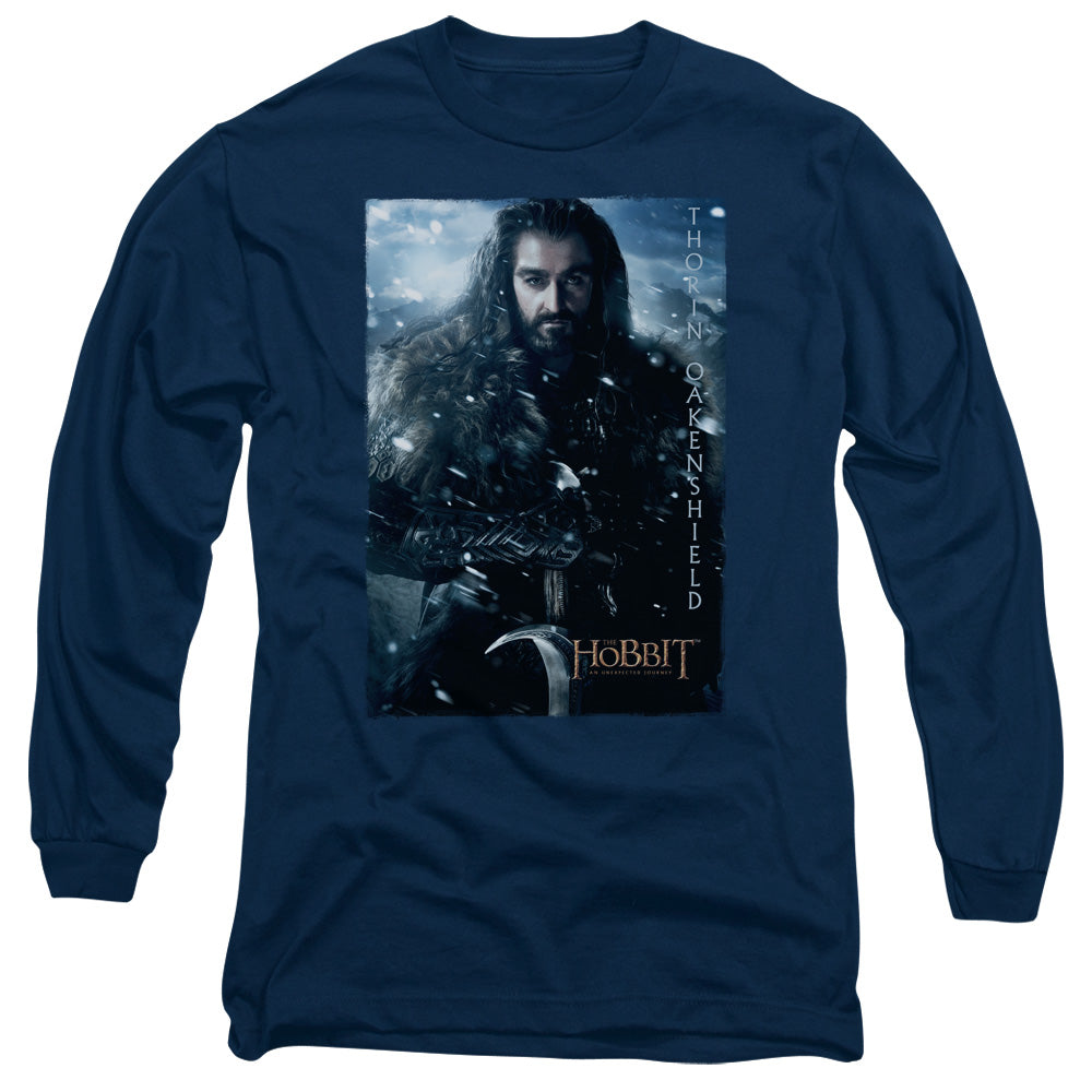 The Hobbit Thorin Poster Mens Long Sleeve Shirt Navy Officially Licensed