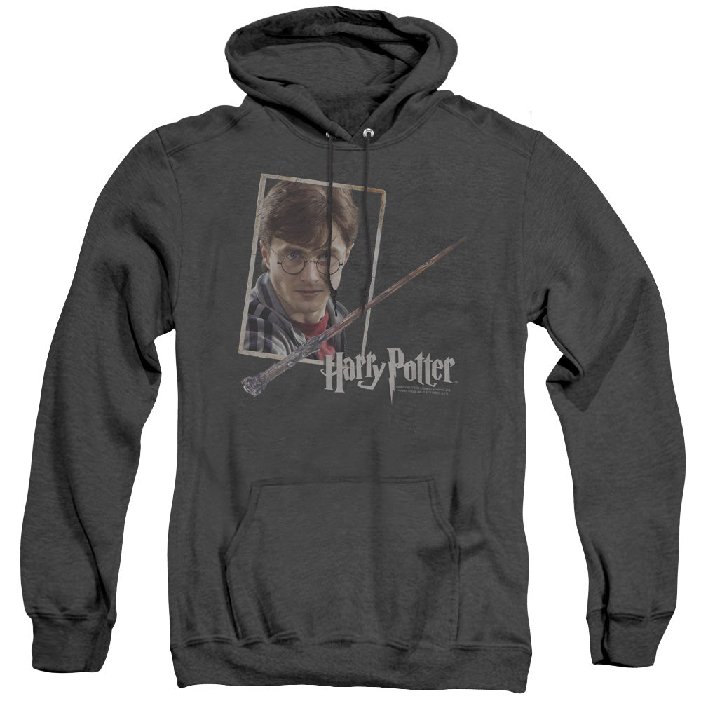 Harry Potter Harrys Wand Portrait Heather Mens Hoodie Black Officially Licensed