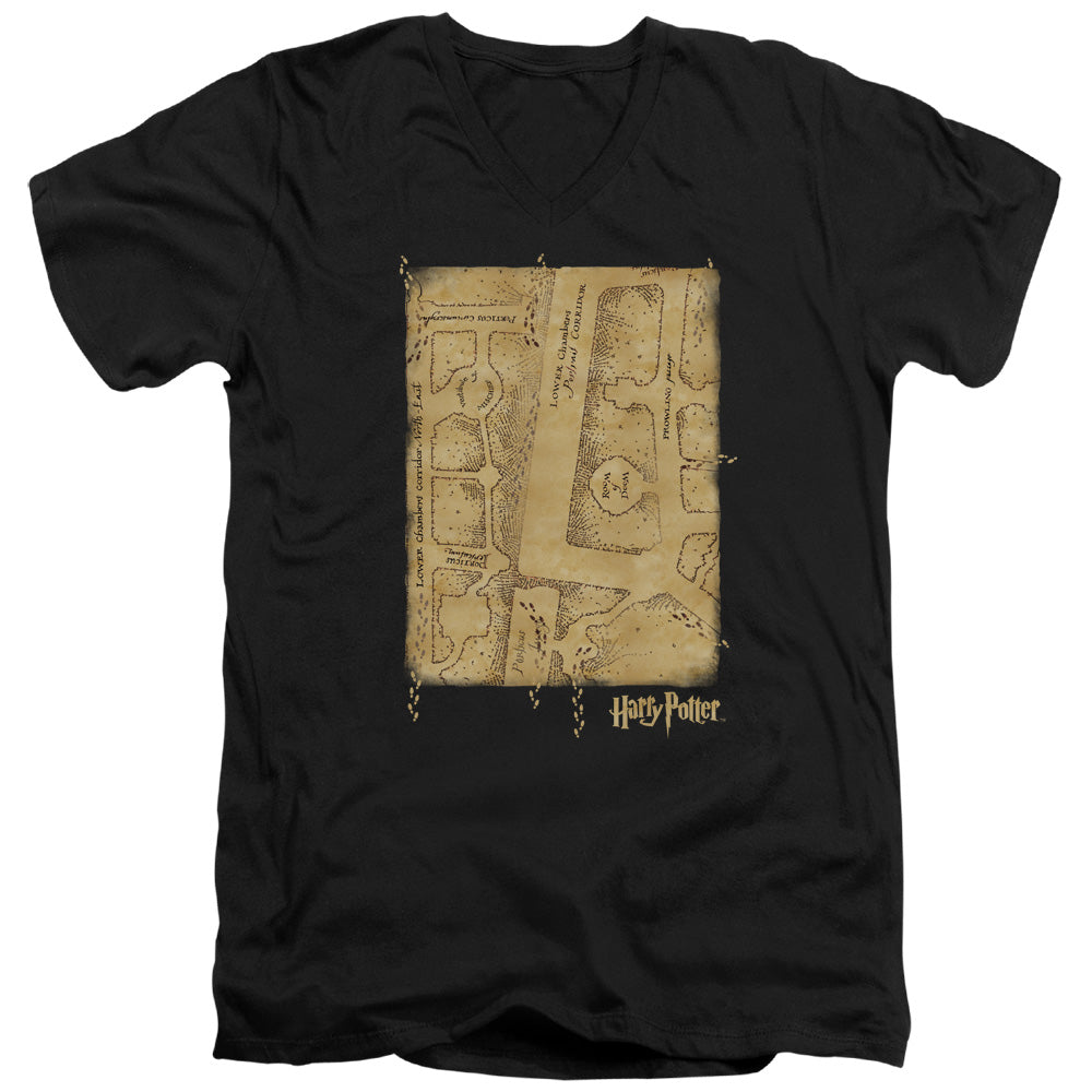 Harry Potter Marauders Map Interior Mens Slim Fit V-Neck T Shirt Black Officially Licensed