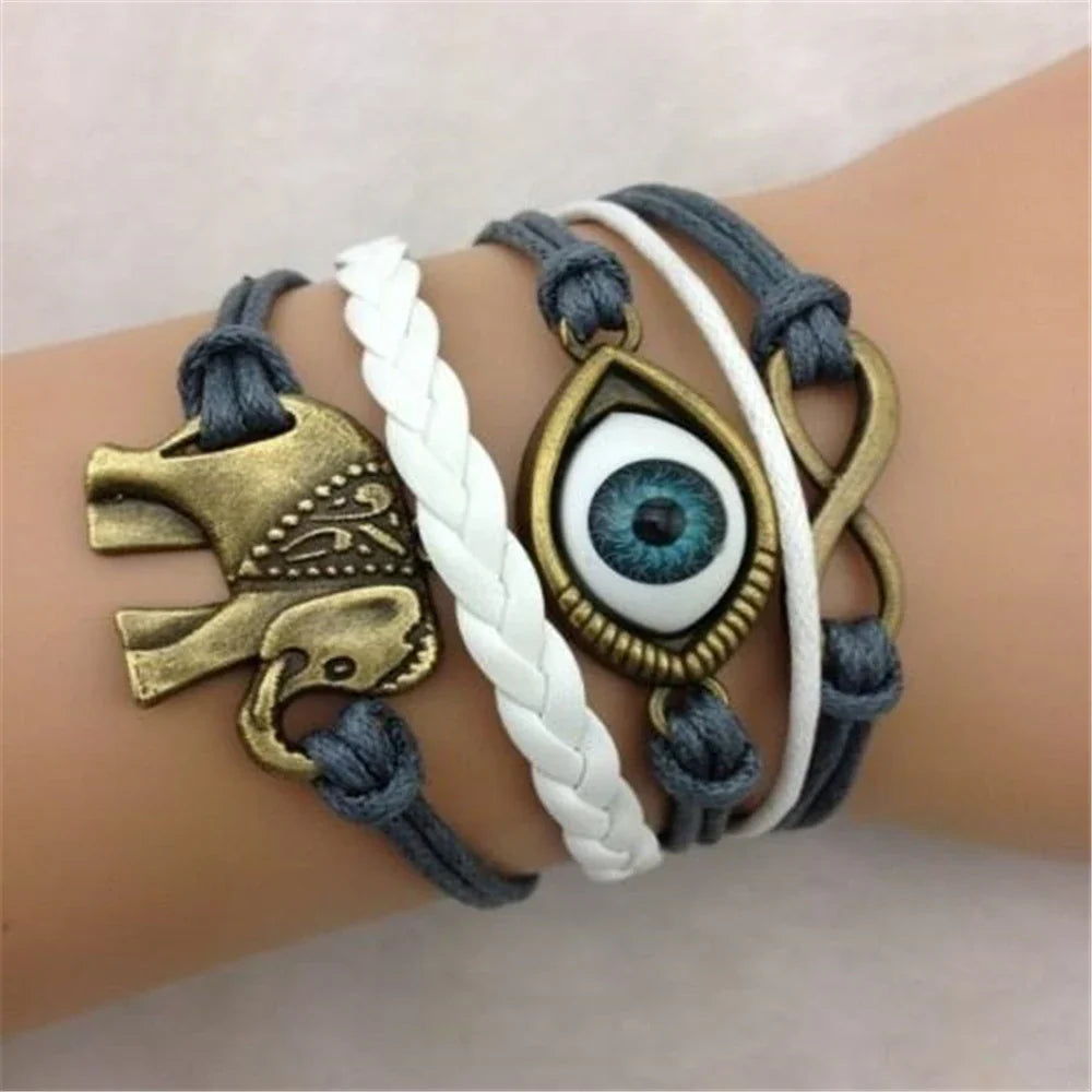 Vintage Elephant Eyes Love Infinity Bracelet for Women Men Gift