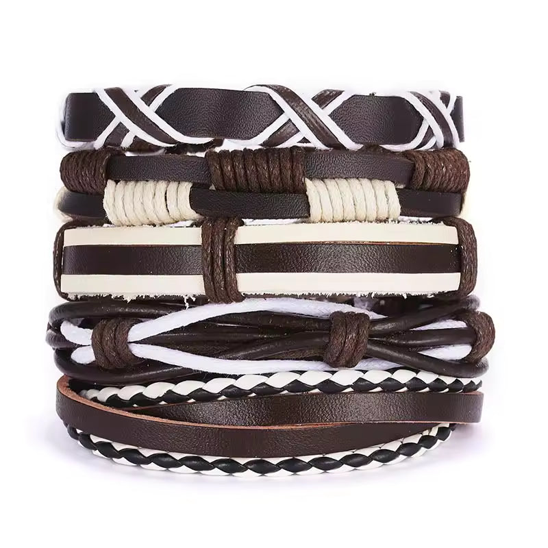 Men Bracelets Vintage Multilayer Leather Braid Bracelets