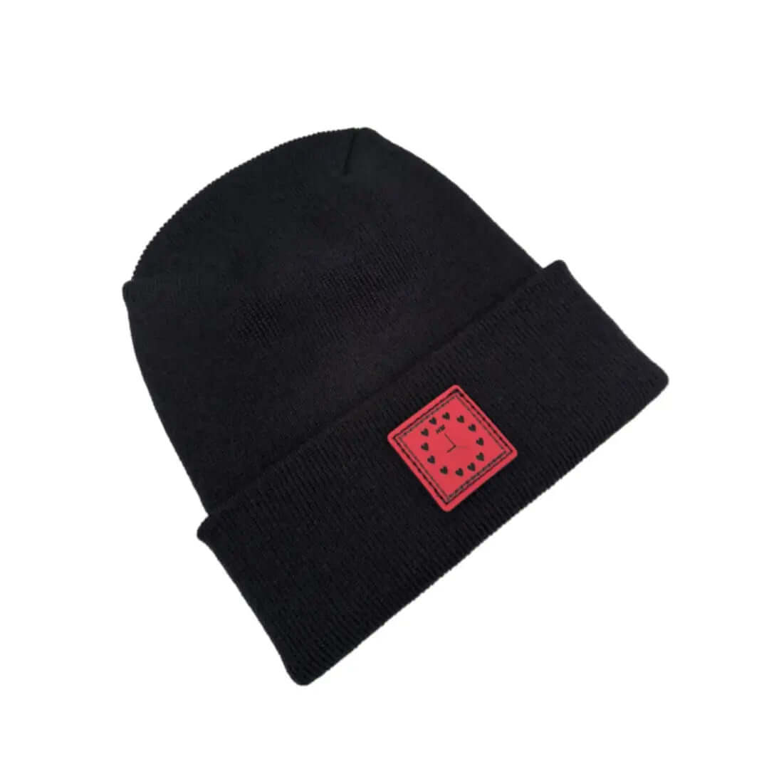 Haakwear Exclusive Love-Inspired H-Stitch Beanie – Limited Edition | Black Hat with Heart Clock