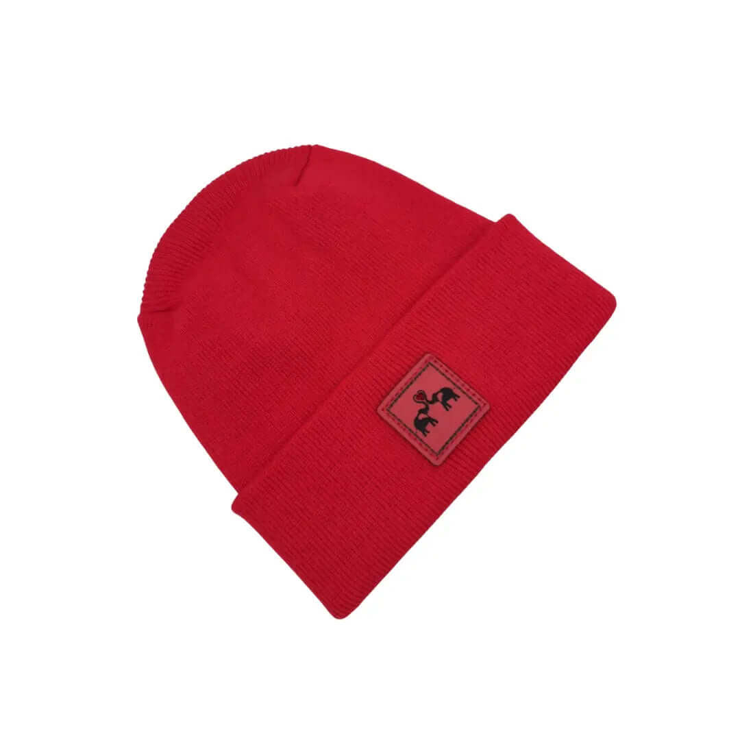 Haakwear Exclusive Love-Inspired H-Stitch Beanie – Limited Edition | Scarlet Red Hat with Elelove Elephants Design