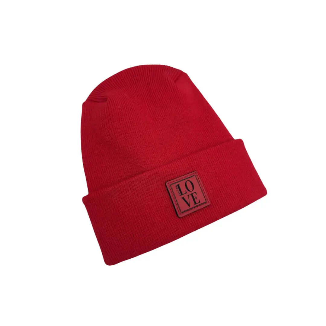 Haakwear Exclusive Love-Inspired H-Stitch Beanie – Limited Edition | Scarlet Red Hat with The One Love Design