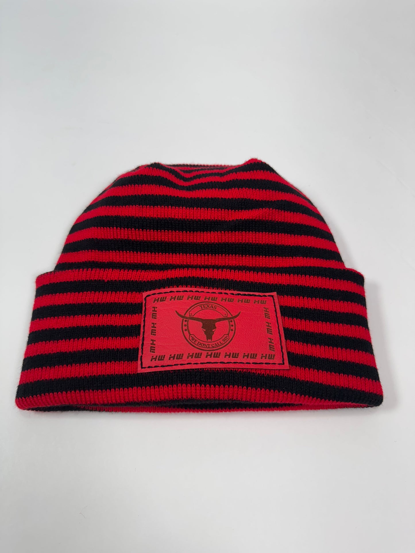 Haakwear Texas H Stitch Cuffed Beanie "We Don't Call 911"- Made in USA Hats (Limited Edition) - Black / Red RoRo