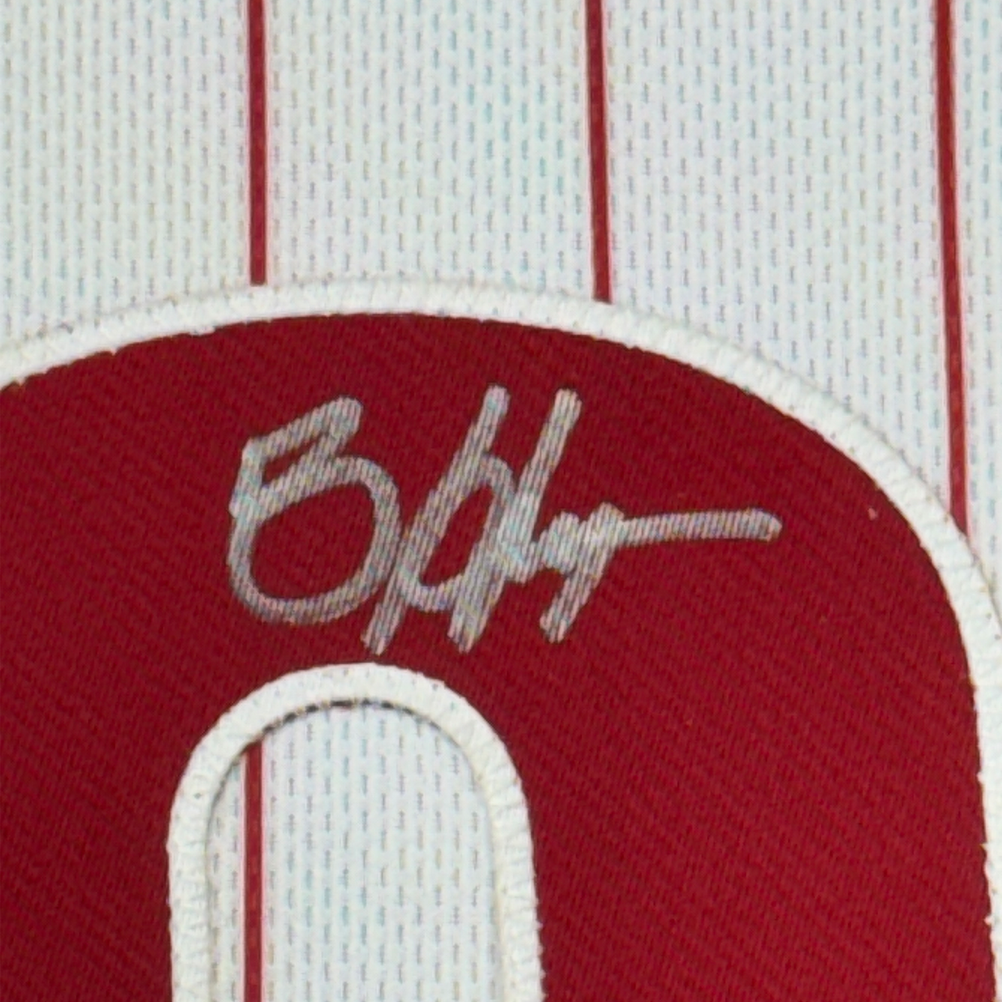 Framed Autographed/Signed Bryce Harper 35x39 Philadelphia Phillies Pinstripe Authentic Baseball Jersey Fanatics & MLB COA