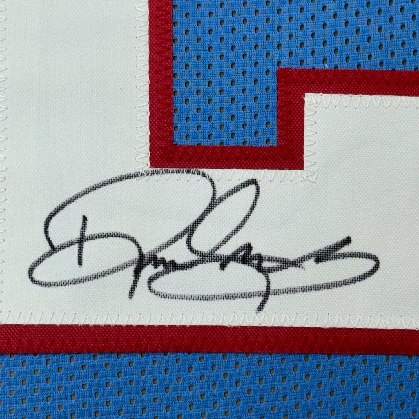 Framed Autographed/Signed Derrick Henry 35x39 Tennessee Retro Light Blue Football Jersey JSA COA