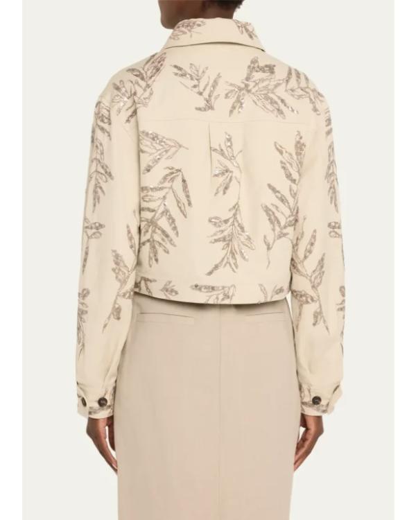 Herbarium Paillette Embroidered Cropped Jacket