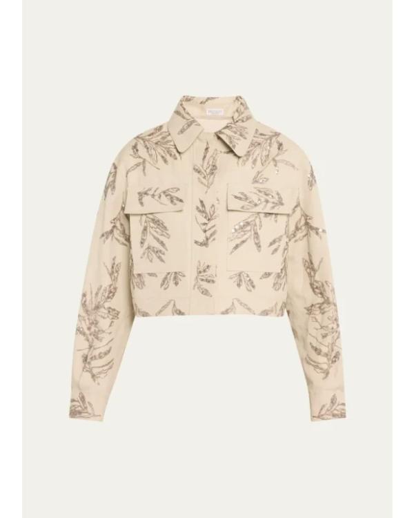 Herbarium Paillette Embroidered Cropped Jacket