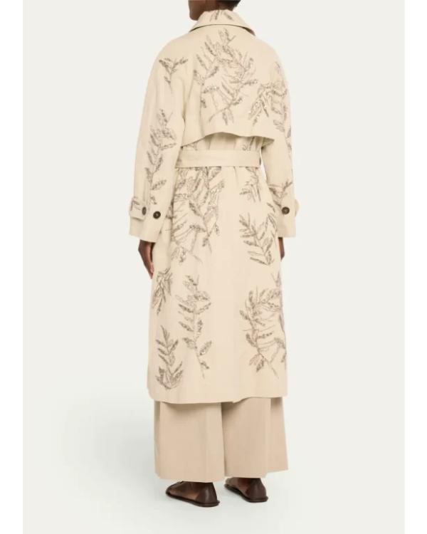 Herbarium Paillette Sequin Embroidered Belted Trench Coat