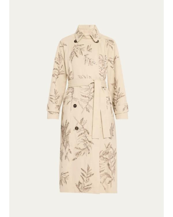 Herbarium Paillette Sequin Embroidered Belted Trench Coat