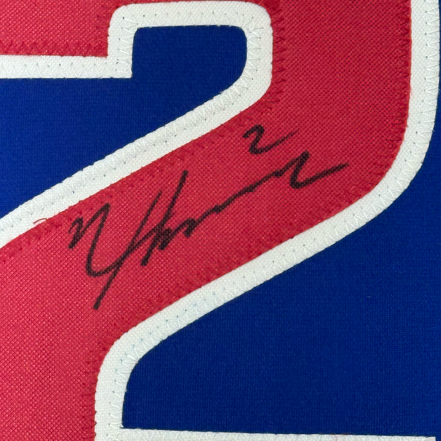 Framed Autographed/Signed Nico Hoerner 35x39 Chicago Blue Baseball Jersey Beckett BAS COA