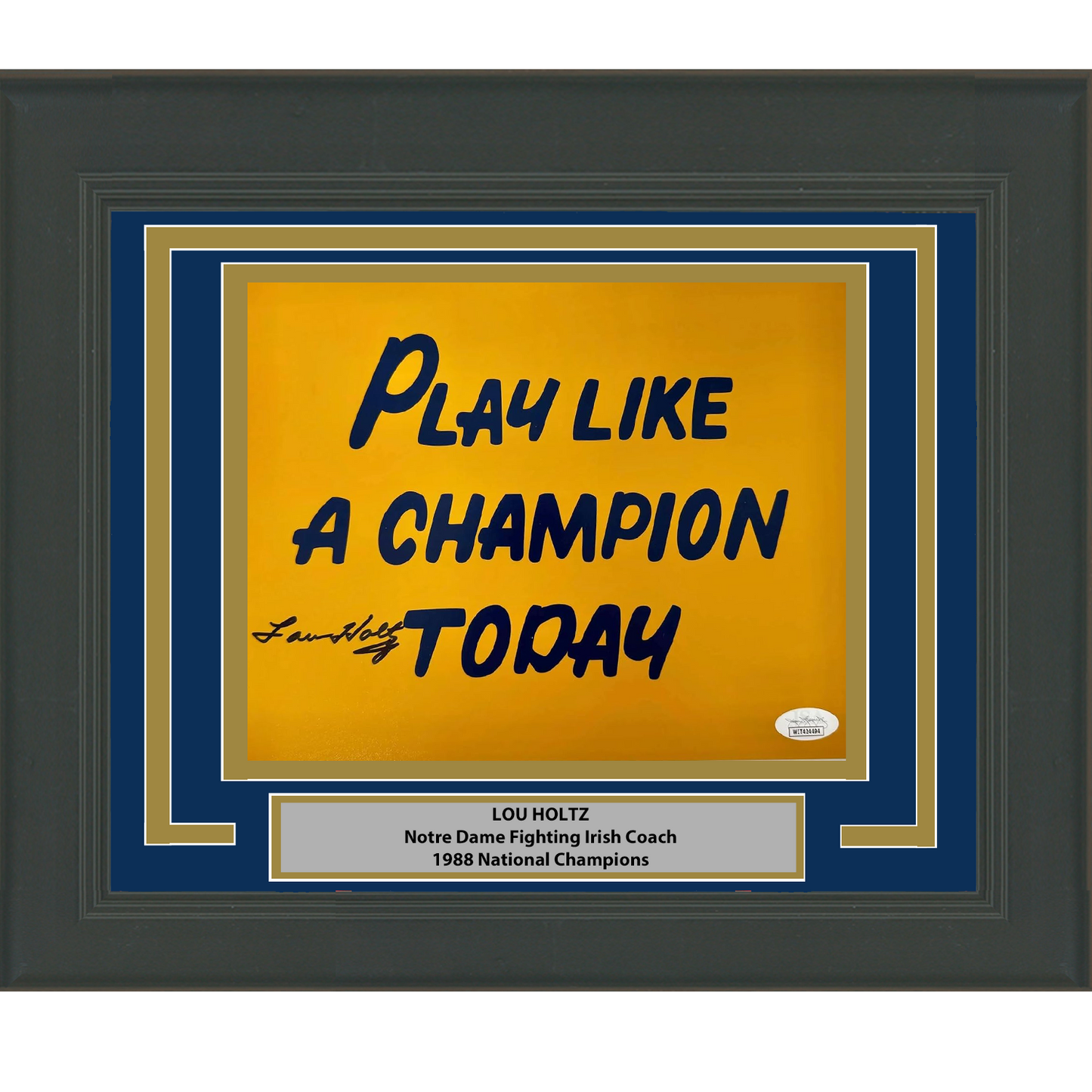Framed Autographed/Signed Lou Holtz Play Like A Champion Today Notre Dame Irish 8x10 College Football Photo JSA COA