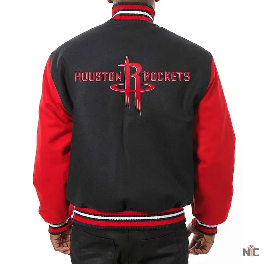 Houston Rockets Black and Red Varsity Wool Jacket.