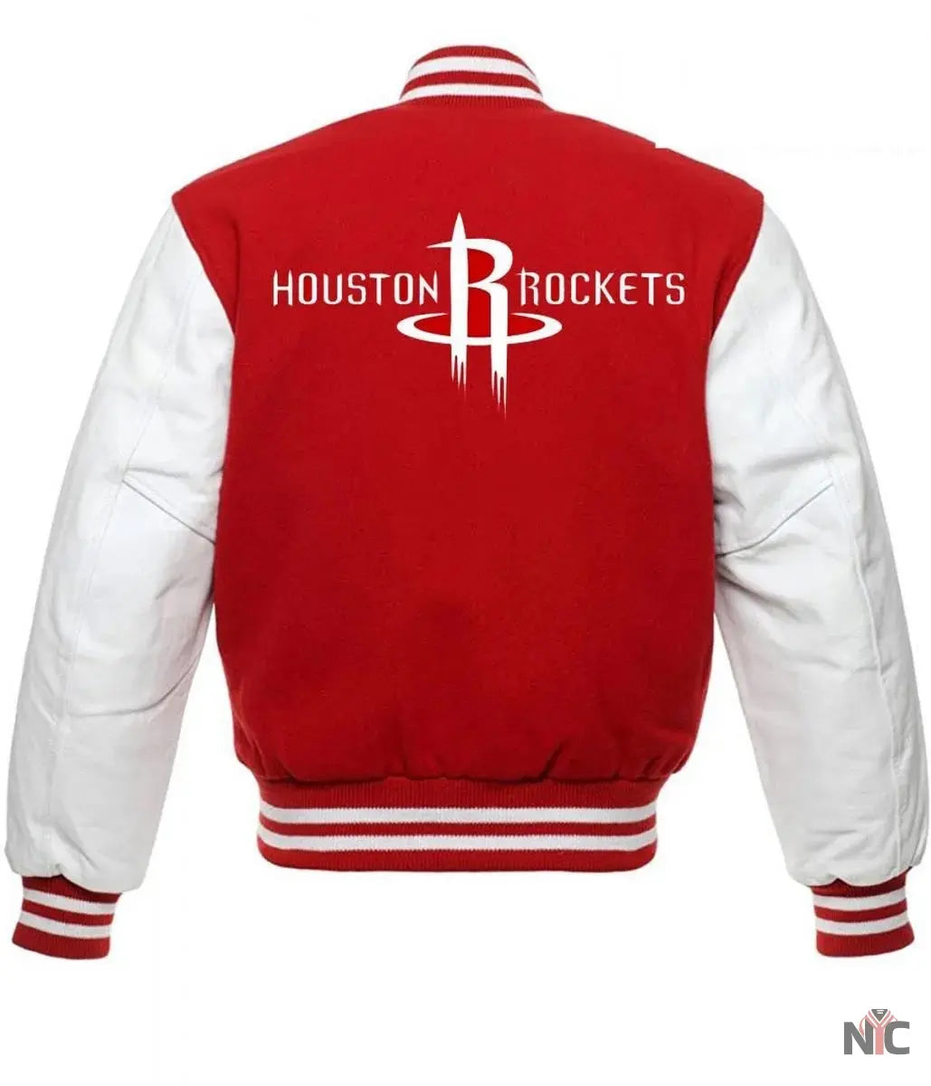 Houston Rockets NBA Varsity Red and White Hooded Jackets