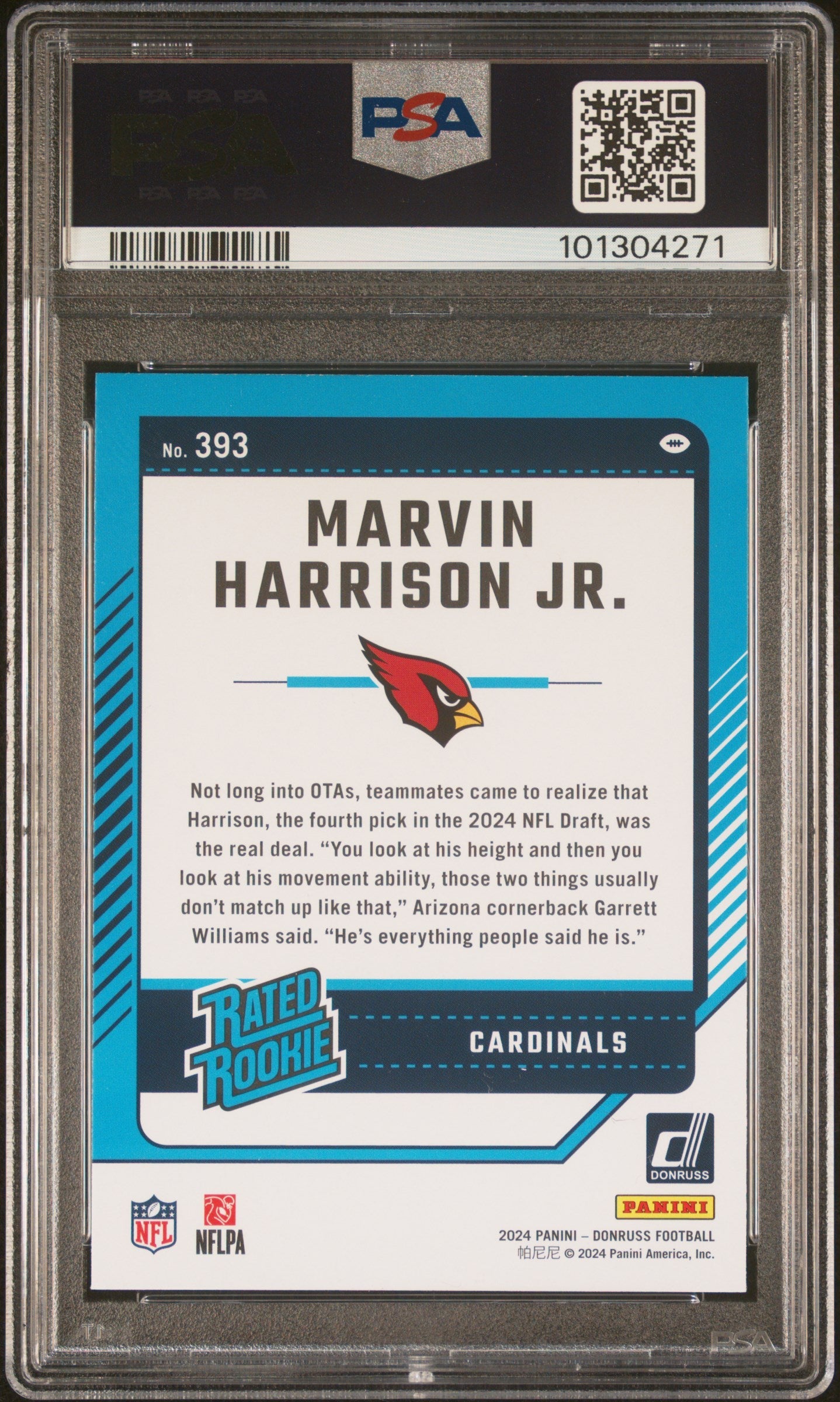 Graded 2024 Panini Donruss Marvin Harrison Jr #393 Rookie RC Football Card PSA 10 Gem Mint