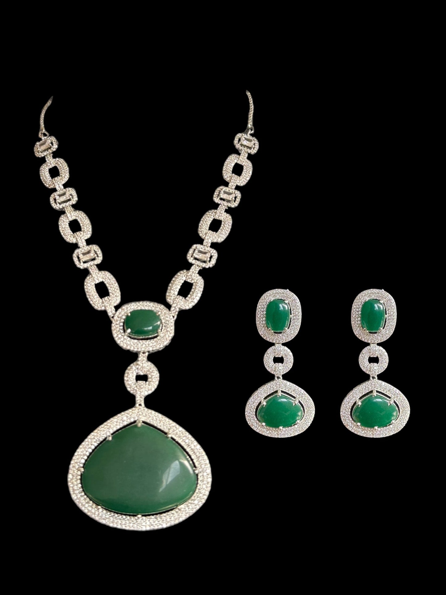 DNS99 CZ necklace set in green - silver plated ( READY TO SHIP )