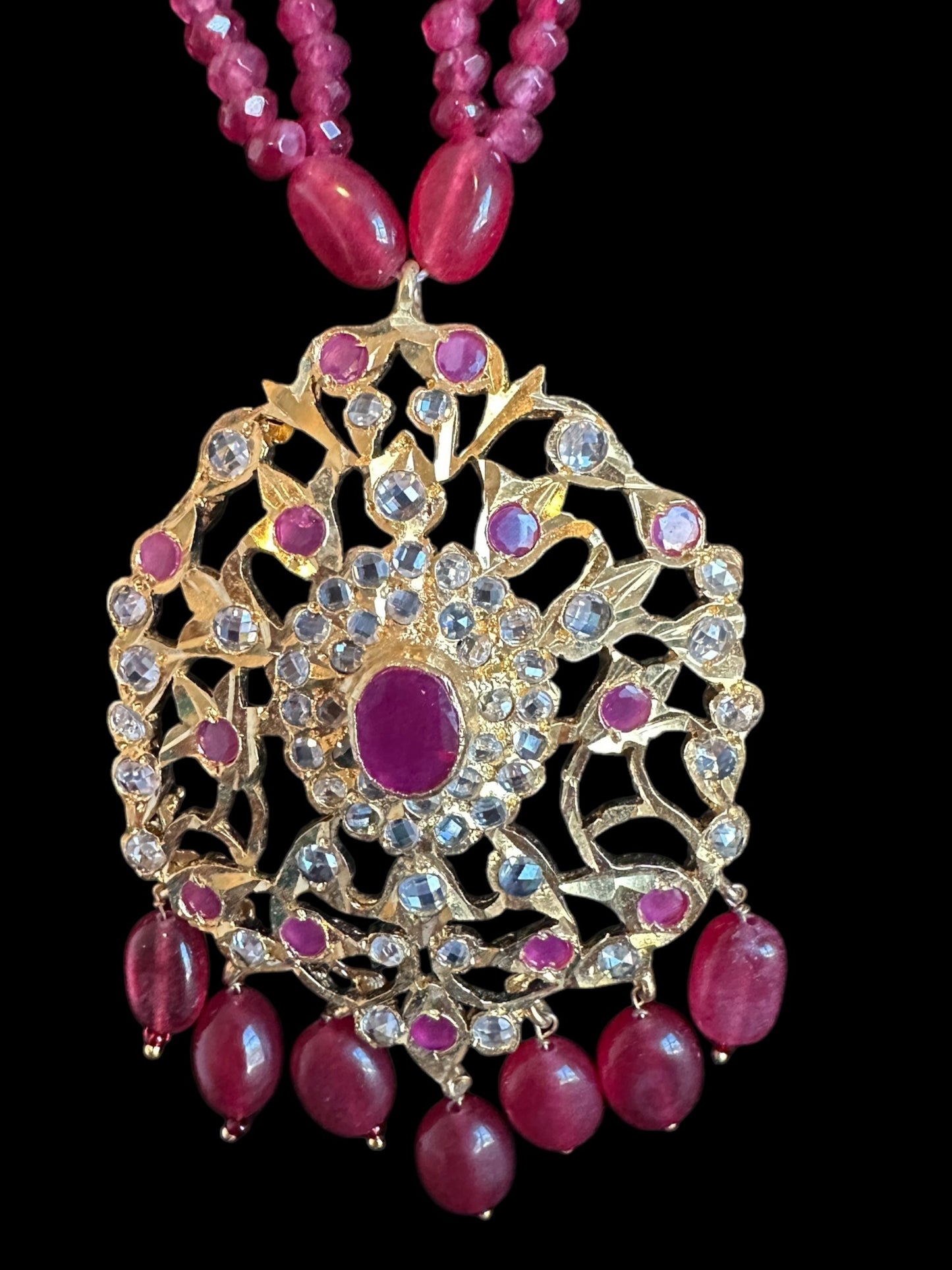 PS519 Hima ruby Pendant set with earrings (SHIPS IN 3 WEEKS )