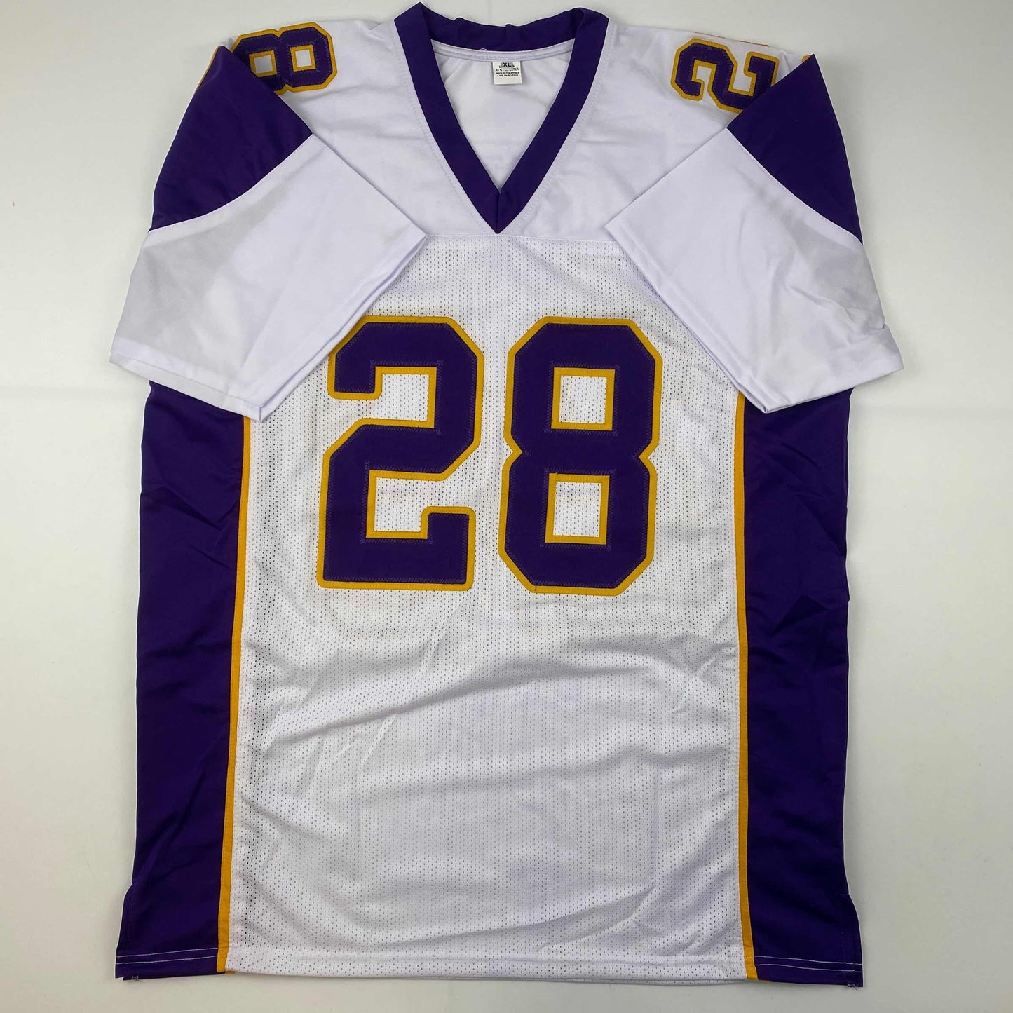 Autographed/Signed Adrian Peterson Minnesota White Football Jersey Beckett BAS COA