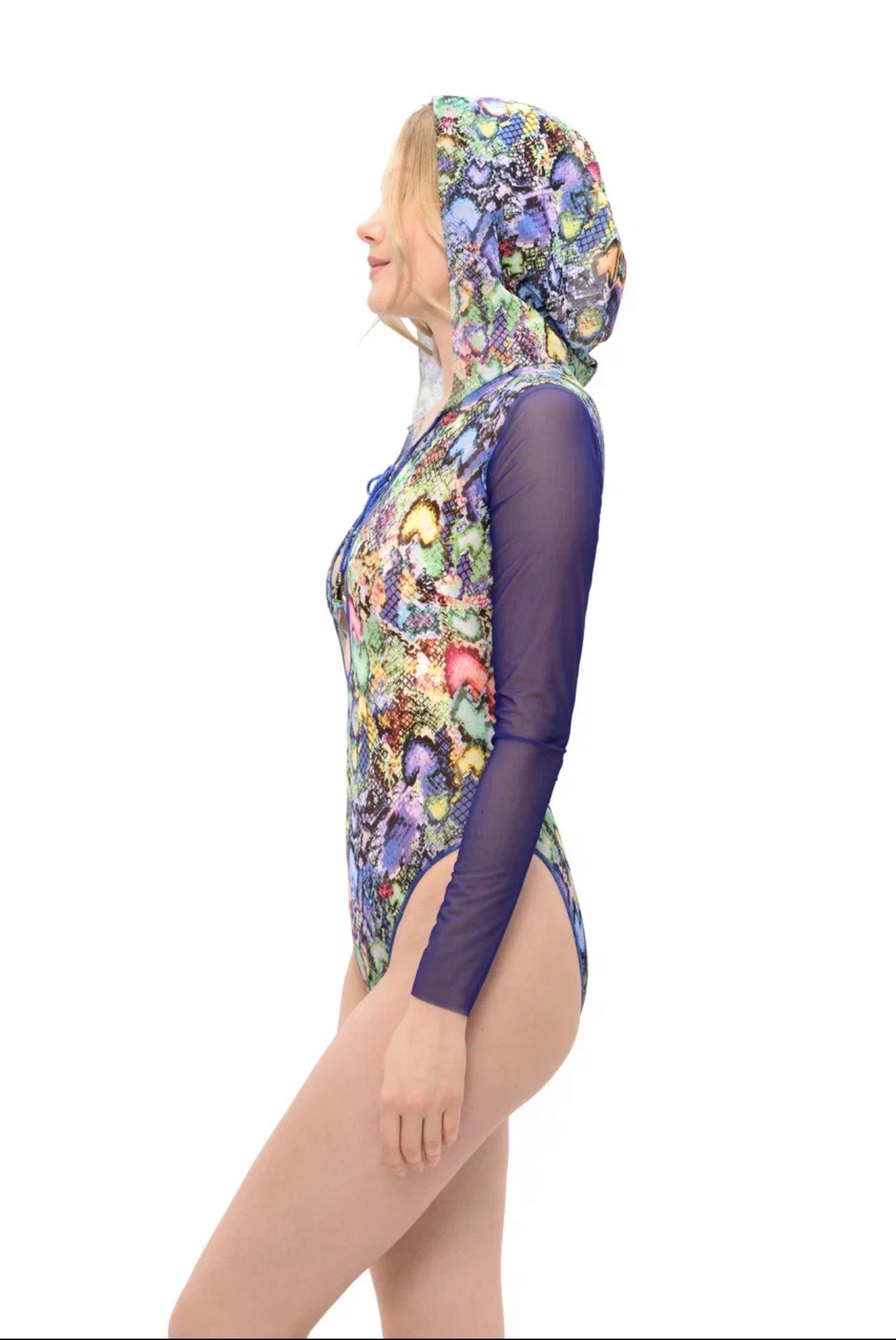 SNAKE SWIMSUIT WITH SLEEVES, HOOD & LACE
