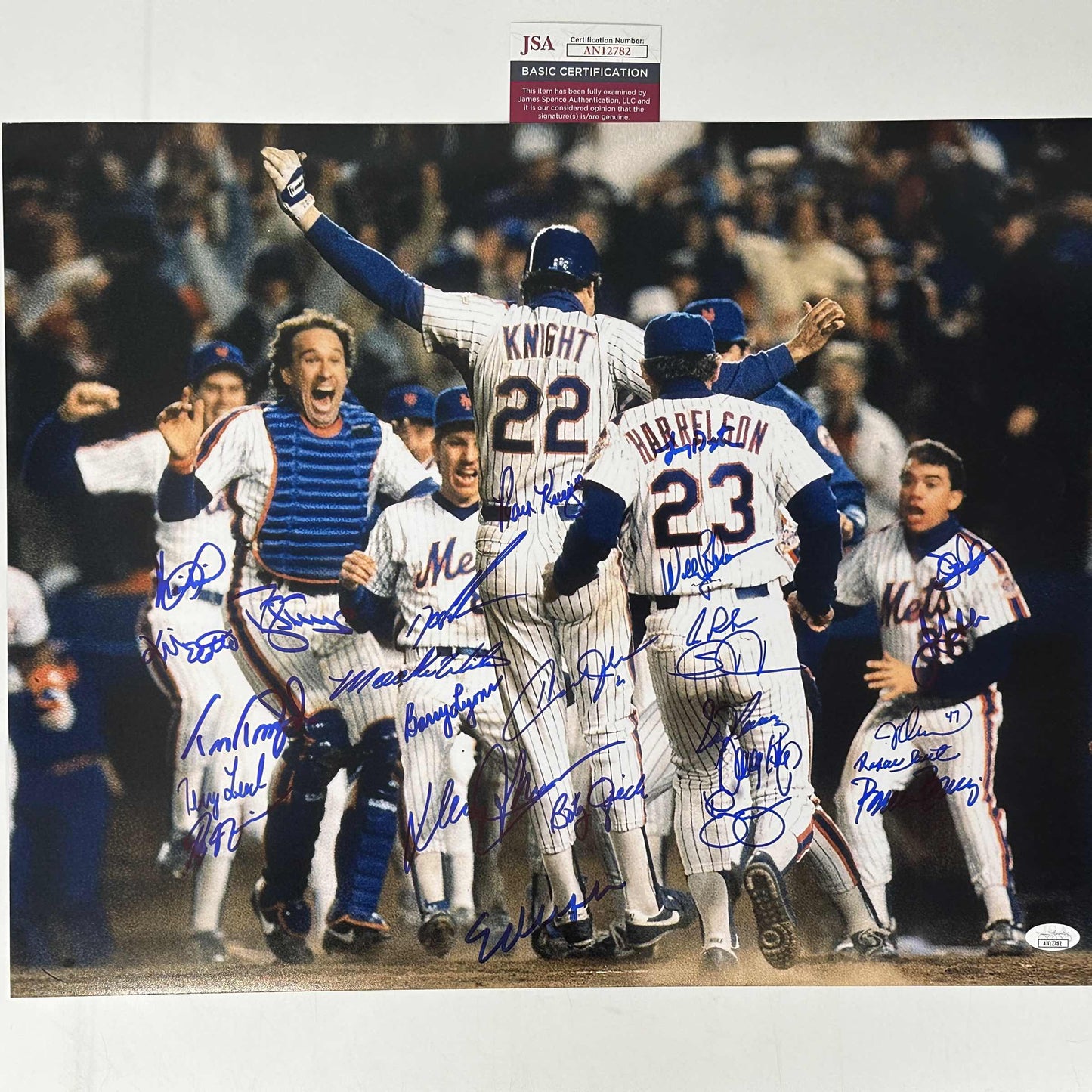 Autographed/Signed 1986 New York Mets Team 26x Sigs World Series Champions 16x20 Baseball Photo JSA COA #2