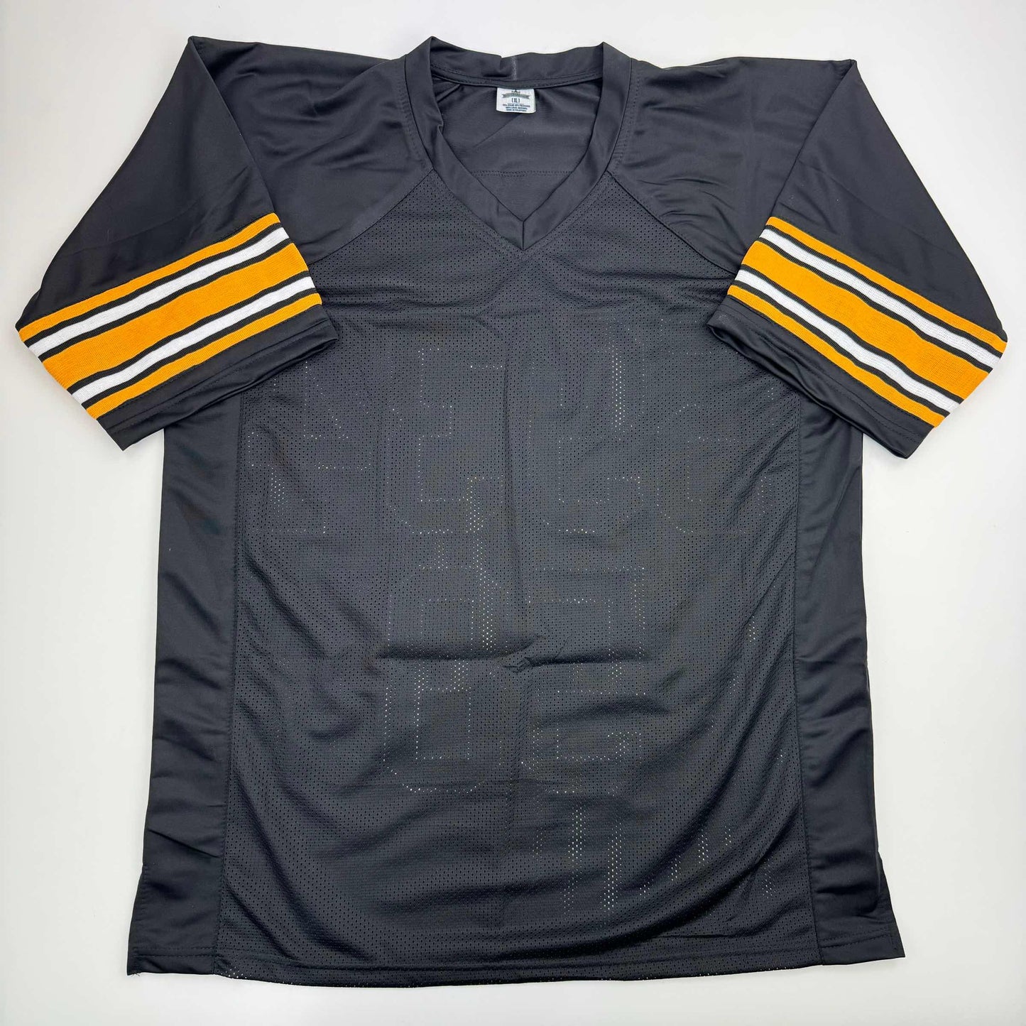 Autographed/Signed Jack Ham, Jack Lambert, and Andy Russell Inscribed "24 Pro Bowls", "HOF 88" & "HOF 90" Pittsburgh Black Football Jersey JSA COA