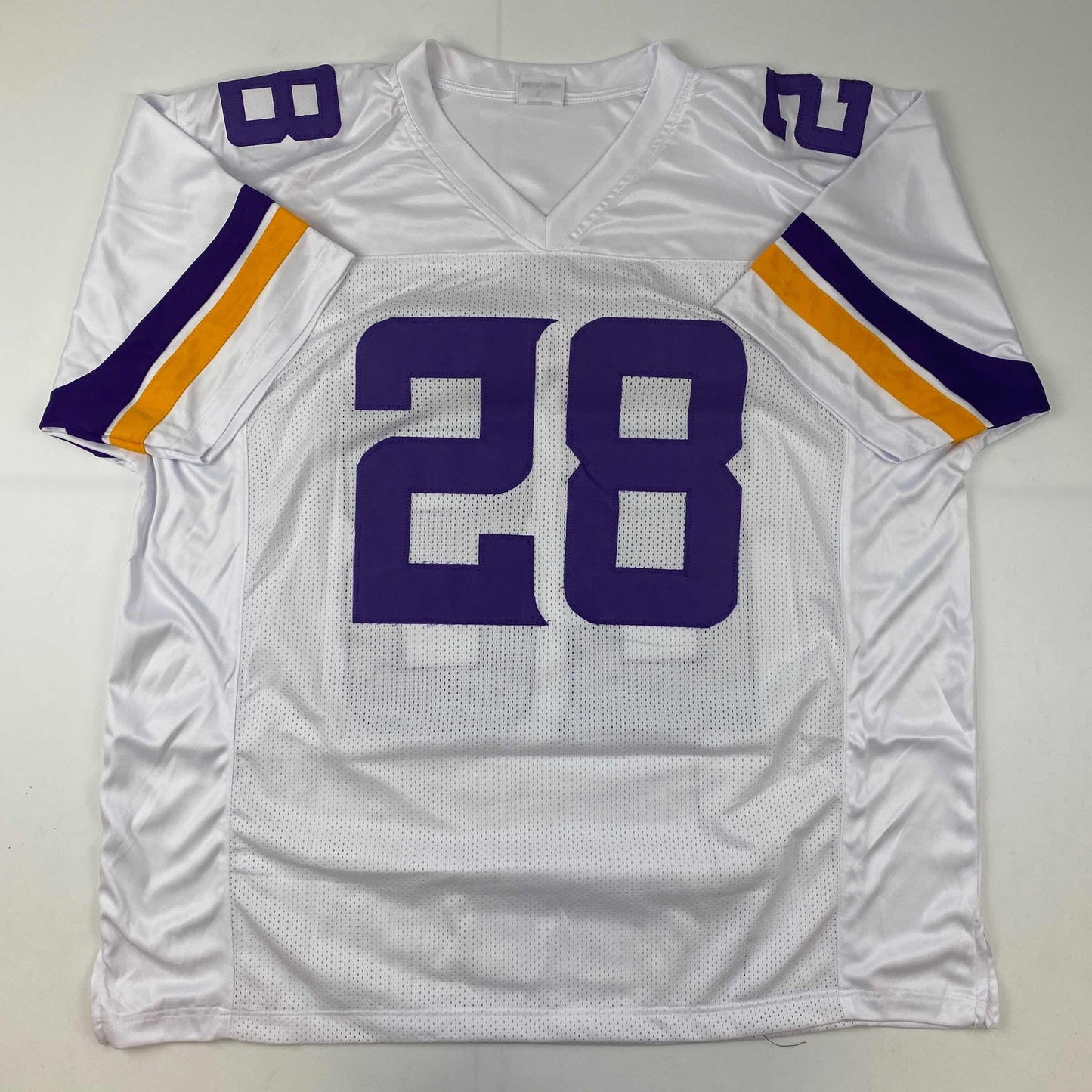 Autographed/Signed Adrian Peterson Minnesota White Football Jersey JSA COA