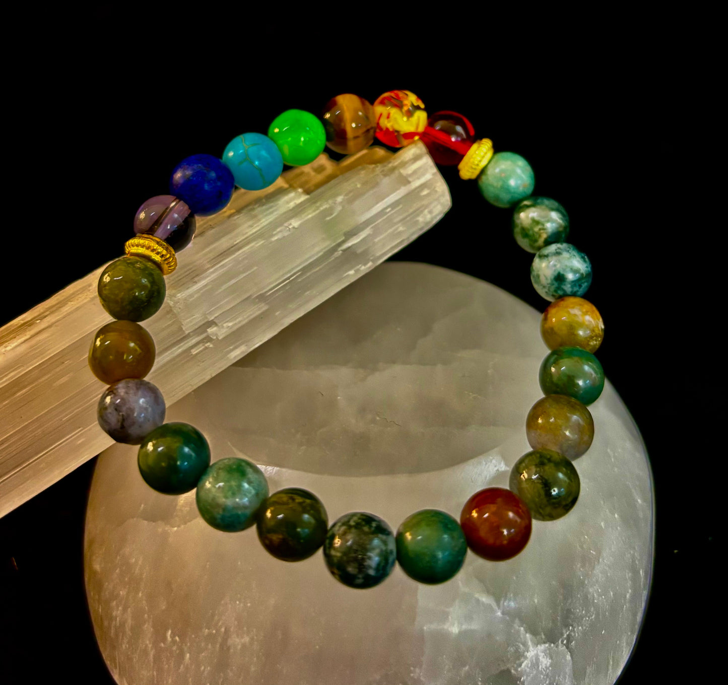 Chakra & India Onyx Reiki-Infused Healing Bracelet – Grounding Energy & Spiritual Balance
