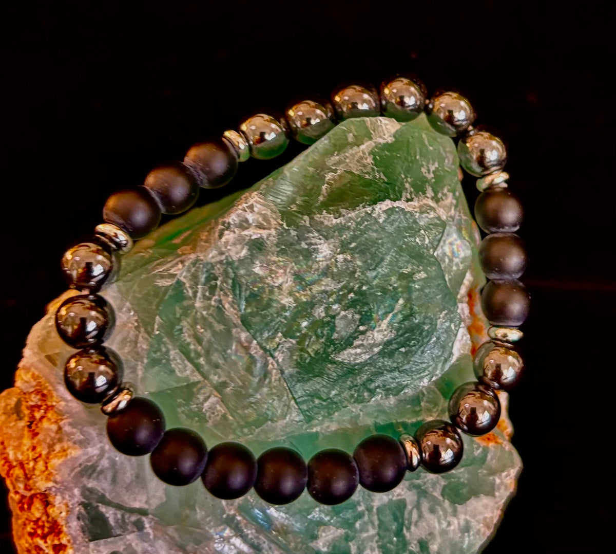 Powerful Protection Bracelet – Black Onyx & Hematite | 8mm Beads | Medium to Large Wrists