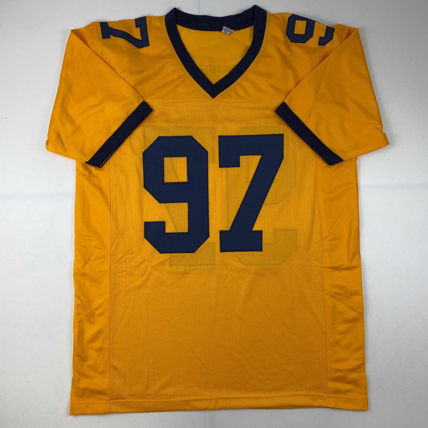 Autographed/Signed Aidan Hutchinson Michigan Yellow College Football Jersey Beckett BAS COA