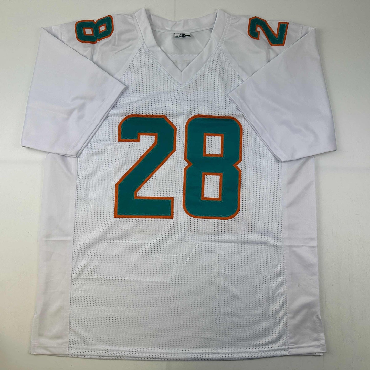 Autographed/Signed De'Von DeVon Achane Miami White Football Jersey Beckett BAS COA