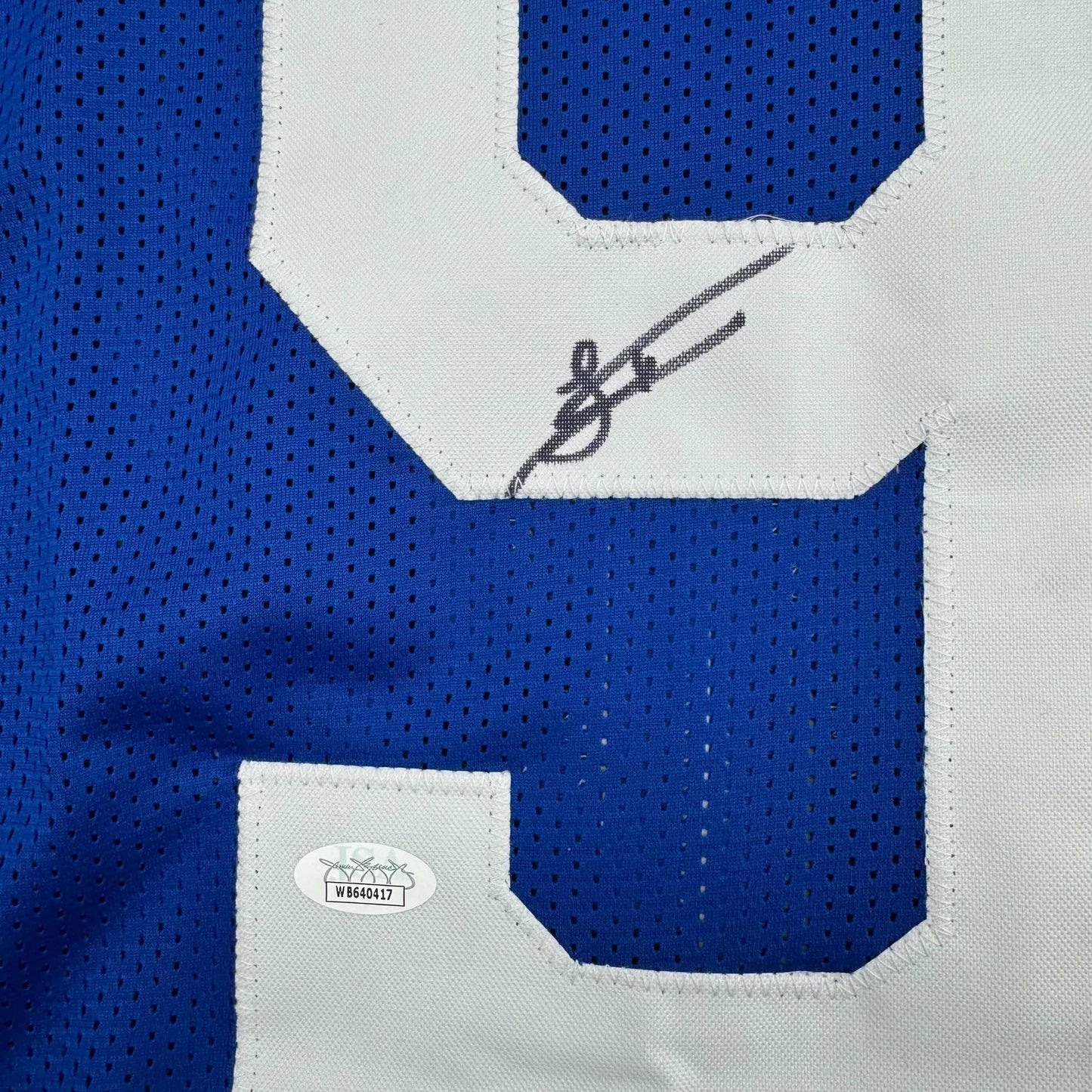 Framed Autographed/Signed Laiatu Latu 35x39 Indianapolis Blue Football Jersey JSA COA